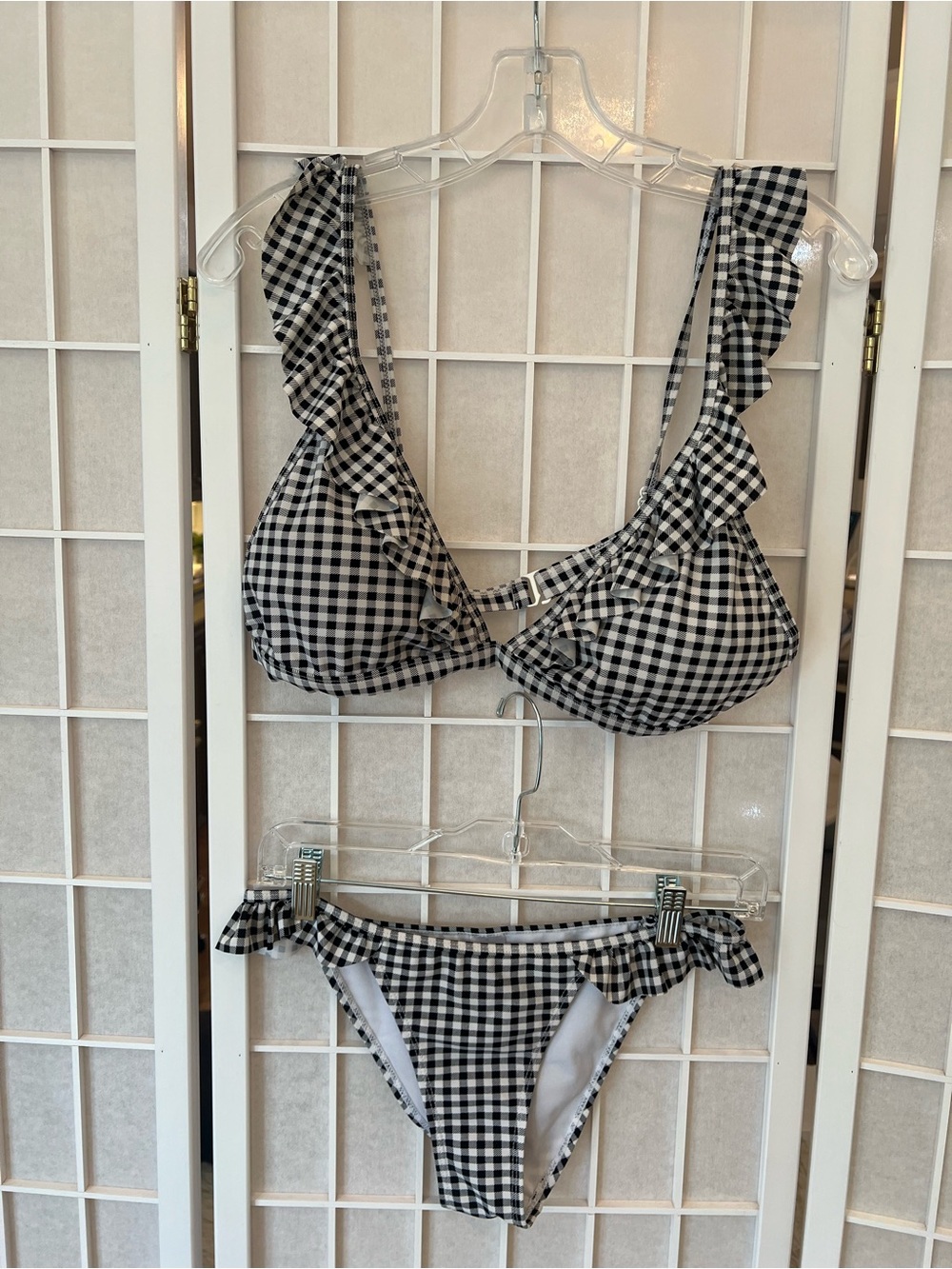 Amazon Black and White Gingham Ruffle Bikini Set